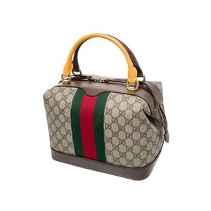 Gucci Beige and Brown Satchel with Green and Red Accent